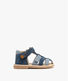 GEMO Chaussures de marche ouvertes en cuir à scratch bébé garçon - Na! Bleu