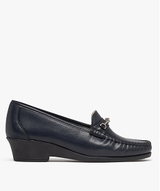 GEMO Mocassins confort dessus cuir et talon compensé femme Bleu
