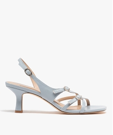 GEMO Sandales à talon avec brides et boucles en strass femme Bleu