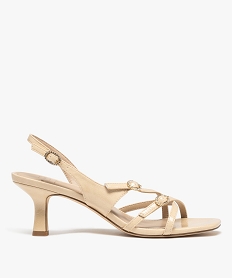 GEMO Sandales à talon avec brides et boucles en strass femme beige standard