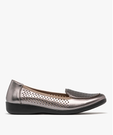 GEMO Mocassins confort en cuir à tige ajouré et petit talon compensé femme Gris