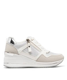 GEMO Baskets à talon compensé et détails brillants femme blanc standard