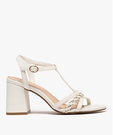 GEMO Sandales à talon et brides tressées brillantes femme blanc standard