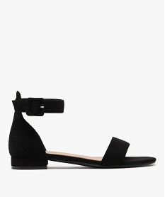 GEMO Sandales en velours à petit talon plat et bride à boucle femme noir standard