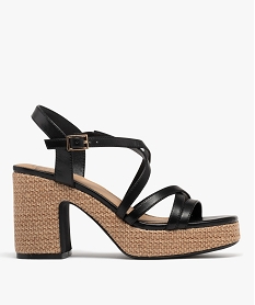 GEMO Sandales à talon plateforme et semelle tressée femme noir standard