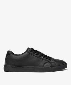 GEMO Baskets de ville à lacets unies homme noir vif