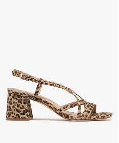 GEMO Sandales à brides en toile avec talon flare femme beige standard