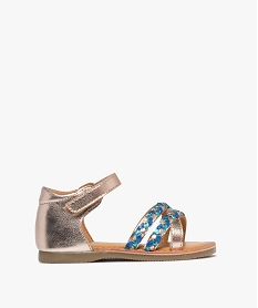 GEMO Sandales en cuir métallisé à talon fermé et scratch fille dore