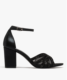 GEMO Sandales à talon brillantes à strass femme noir vif