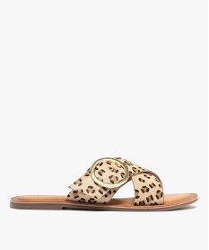 GEMO Sandales mules à larges brides en cuir femme Beige
