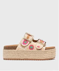GEMO Mules à semelle plateforme en corde et brides en crochet femme beige chine