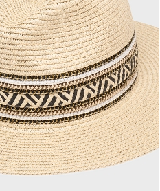 GEMO Chapeau en paille de papier avec bandes tressées femme Beige
