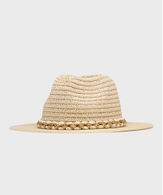 GEMO Chapeau de paille fedora avec ruban doré femme Beige