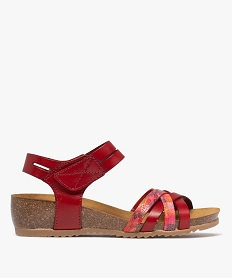 GEMO Sandales confort dessus cuir avec brides scratch femme rouge standard
