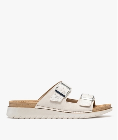 GEMO Mules à talon compensé brides pailletées et semelle intérieure cuir femme blanc standard