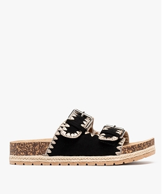 GEMO Mules à plateforme et brides en suédine brodée femme noir standard