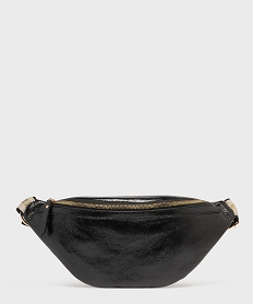 GEMO Sac banane en matière vernie avec bandoulière pailletée femme Noir