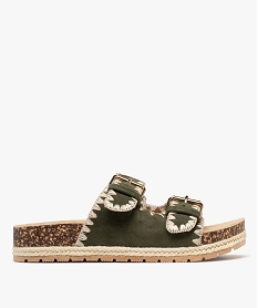 GEMO Mules à plateforme et brides en suédine brodée femme vert standard