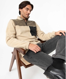 GEMO Sweat homme en maille polaire à col zippé Beige