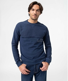 GEMO Sweat homme bi-matières avec inscription Bleu