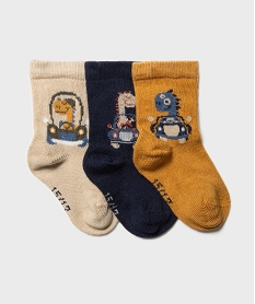 GEMO Chaussettes à motifs dinosaures bébé garçon (lot de 3) Brun