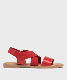 GEMO Sandales femme à talon plat et brides élastiques unies rouge standard