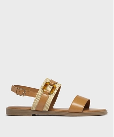 GEMO Sandales à talon plat et brides fantaisie femme Brun