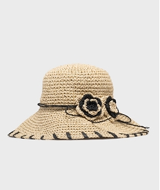 GEMO Chapeau de paille capeline avec fleurs en relief femme Beige