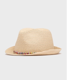 GEMO Chapeau de paille trilby avec rubans de perles femme Beige