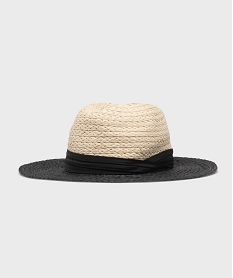 GEMO Chapeau de paille bicolore avec bande de tissu femme Beige