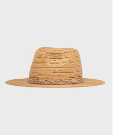 GEMO Chapeau en paille de papier avec tresse multicolore femme Beige