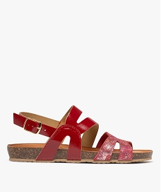 GEMO Sandales plates avec brides en cuir scintillantes et vernies femme Rouge