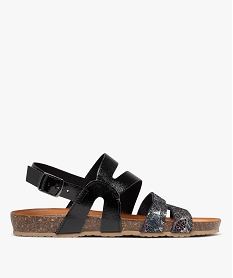 GEMO Sandales plates avec brides en cuir scintillantes et vernies femme noir standard