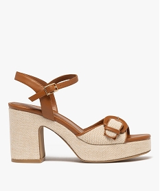 GEMO Sandales à talon plateforme en toile femme Beige