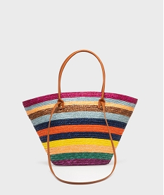 GEMO Sac de plage en paille avec doubles anses femme Multicolore