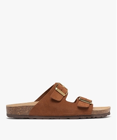 GEMO Mules plates à double brides en cuir femme marron standard
