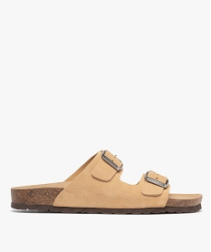 GEMO Mules plates à double brides en cuir femme beige standard