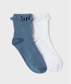 GEMO Socquettes avec volants brodés fille (lot de 2) bleu standard