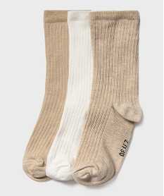 GEMO Chaussettes en maille côtelée fille (lot de 3) beige standard