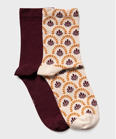 GEMO Chaussettes à motifs fleuris femme (lot de 2) beige standard