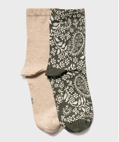 GEMO Chaussettes à motifs fleuris femme (lot de 2) Vert