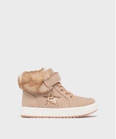GEMO Boots fourrées à scratch et lacets élastiques fille Rose