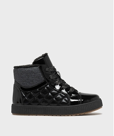 GEMO Boots fourrées vernies avec lacets pailletées et matelassage fille noir standard