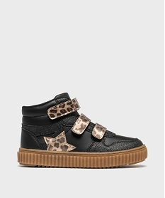 GEMO Baskets montantes à scratch imprimé léopard et paillettes fille noir standard