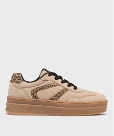 GEMO Baskets à plateforme avec patchs fantaisie femme - 5 Miles beige standard