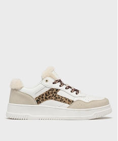 GEMO Baskets avec empiècements léopard et fausse fourrure femme - 5 Miles blanc standard