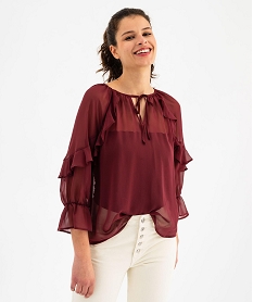GEMO Blouse en voile à manches 34 et volants femme Rouge