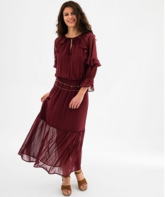 GEMO Robe longue à volants en voile femme Rouge