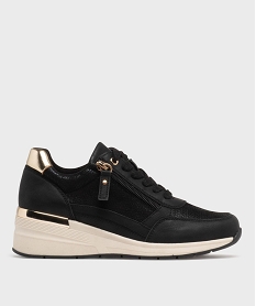 GEMO Baskets à talon compensé et détails brillants femme noir standard