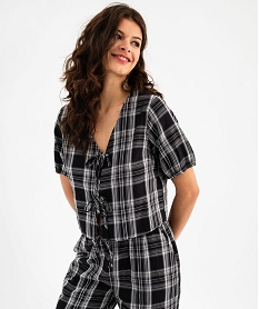 GEMO Blouse manches courtes bouffantes avec liens à nouer femme Imprimé